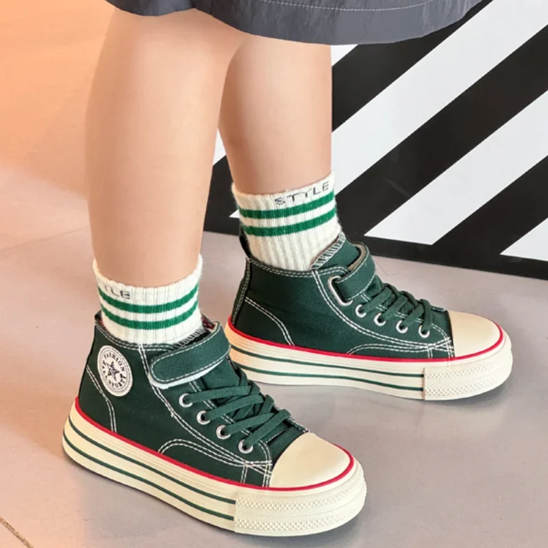 Children Low-top Canvas Shoes Flat Bottomed Lace-up Boys Girls Soft Bottom Casual Shoes Outdoor Kid Cycling Sports Running Shoes