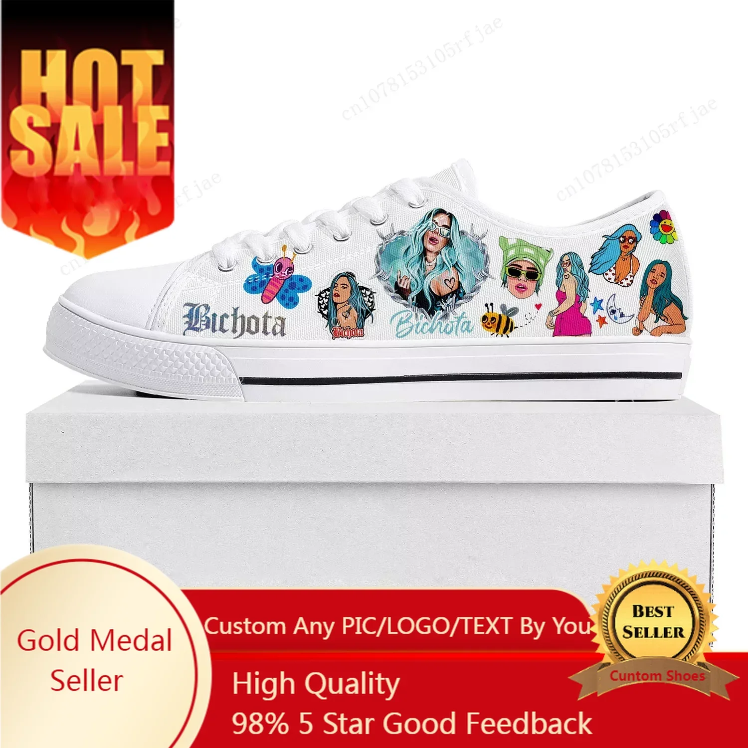 

Karol G Bichota Low Top Sneakers Mens Womens Teenager Canvas Sneaker Casual Couple Shoes Custom Made Shoe White