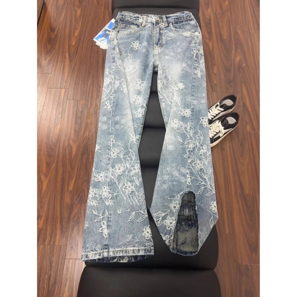 

Мужские джинсы с цветочной вышивкой American High Street Vibe, весна-лето, модные брендовые прямые повседневные свободные кепки Haome...