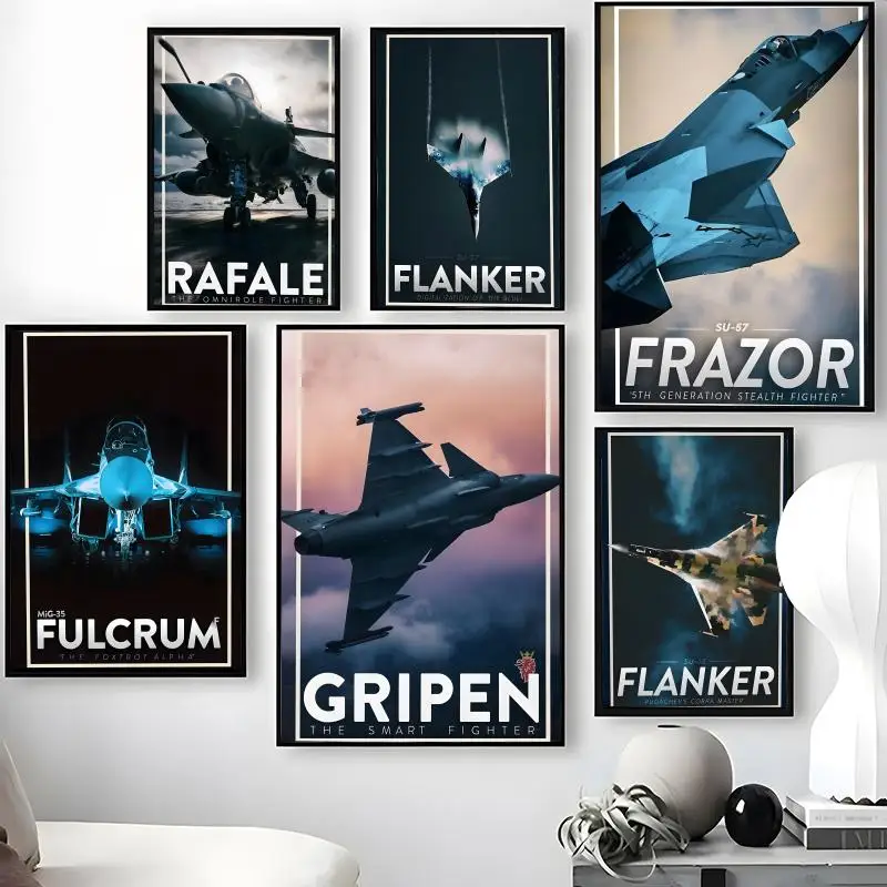 active fighter aircraft Poster Waterproof Self-Stick Wall Art Stickers, Removable Wall Decor for Living Room and Bedroom