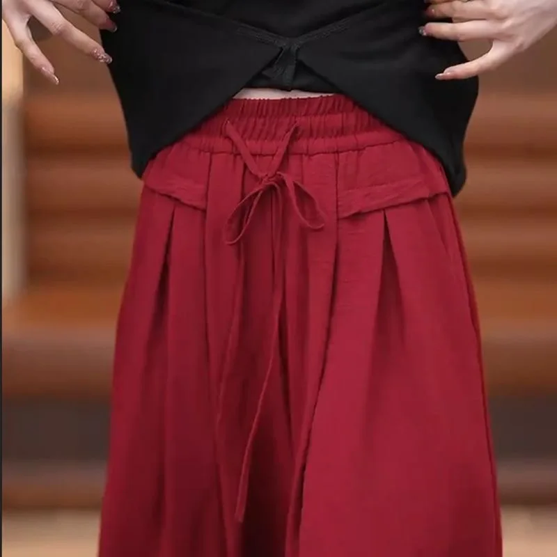 

Spring Summer New High Waist Drapey Wide Leg Pants Straight Cut Loose Casual Trousers for Women Anti-Aging Polyester Fiber