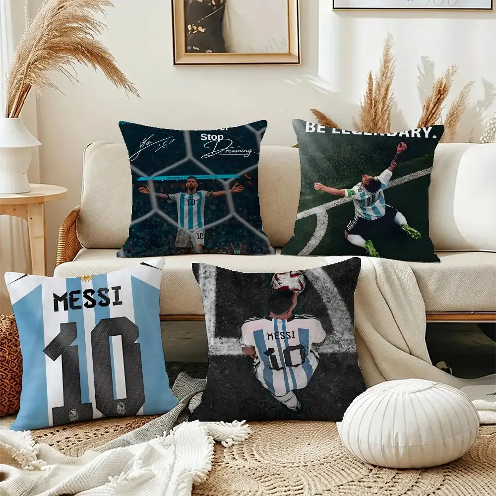 Football Star Lionel M-Messi Cushion Cover Short Plush Soft Double-Sided Printing Pillow Case Cozy Sofa Bedroom Home Decor Gift
