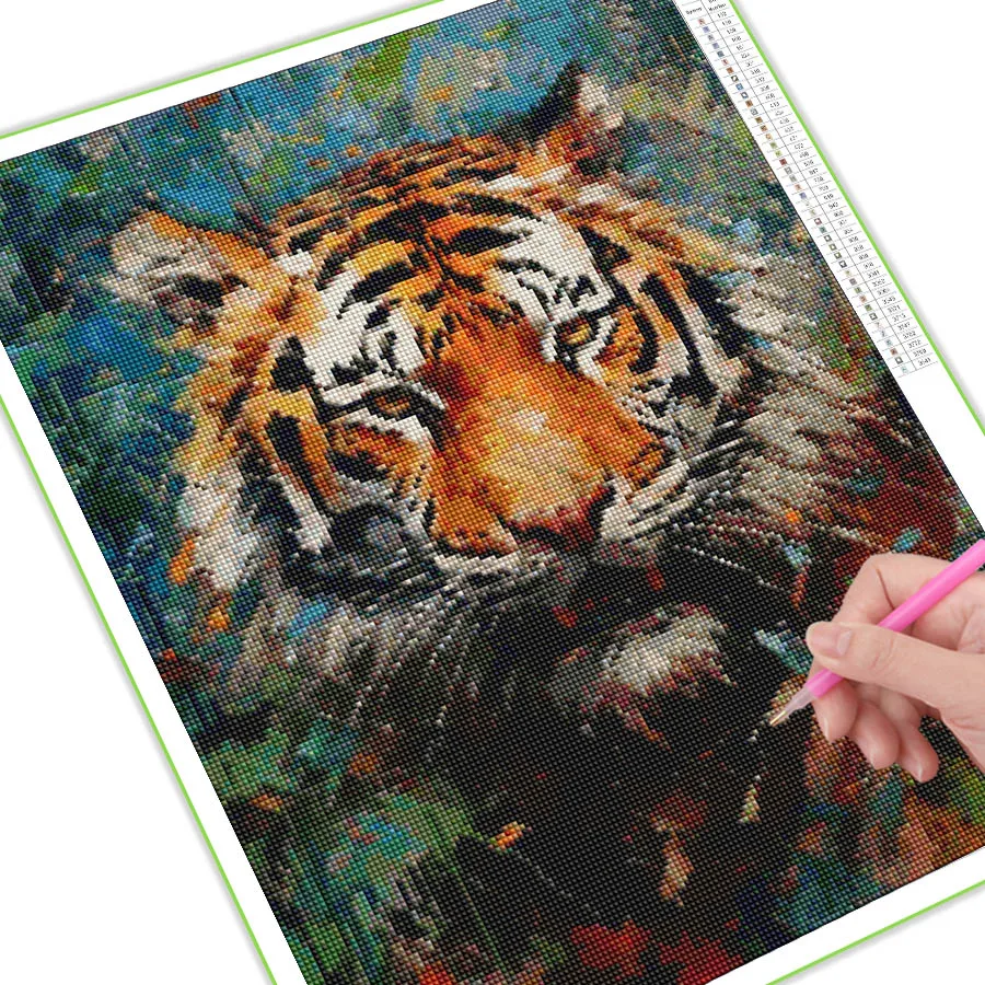 Diy Full Mosaic Art Abstract Colorful Tiger Diamond Painting Kits New Collection Wild Animals Rhinestone Embroidery Picture