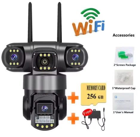 4G Camera met Simkaart 12MP 6K Drie Lenzen Drie Schermen Monitor Nachtzicht Beveiliging V380 Pro PTZ Videobewaking