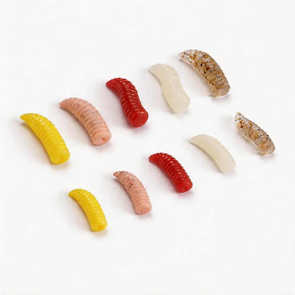 Hirisi 1,2cm/1,5cm Weiche Plastik-Madenköder Mini-Wurmköder Künstlicher Silikon-Larvenköder Karpfenangel-Zubehör – Detail 7