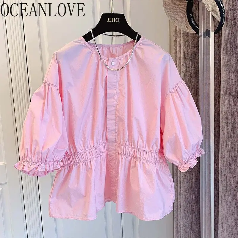 OCEANLOVE Shirts&blouses Women Tops Solid Sweet Spring Summer Simple Blusas Feminina Korean Fashion Loose Elegant Camisas