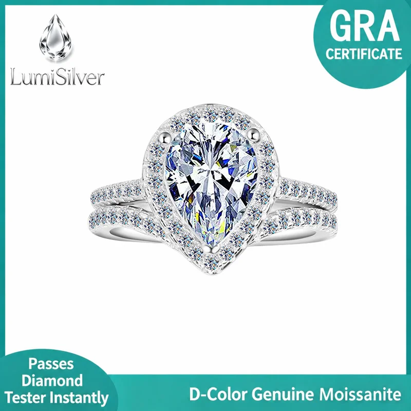 S925 Sterling Silver Moissanite Waterdrop Ring Set Elegant Stackable Fashion Rings for Women European Style Stack Wear