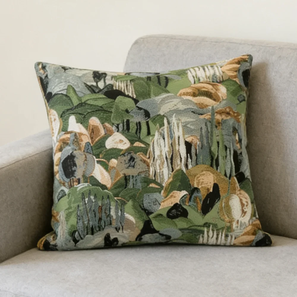 Contemporary Home Woven Fashion Green Plants Modern Sofa Pillow Cover Decorative Cushion Cover 45x45cm 1 Piece Pack