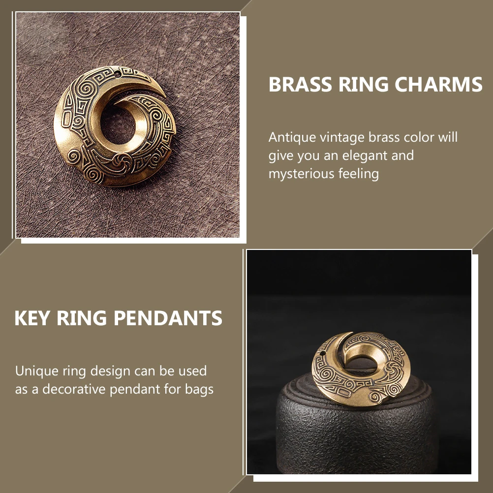 

3pcs Brass Ring Pendants Round Keychain Charms Chinese Brass Pendant Vintage Decorative Pendant For Keys Bags Necklaces