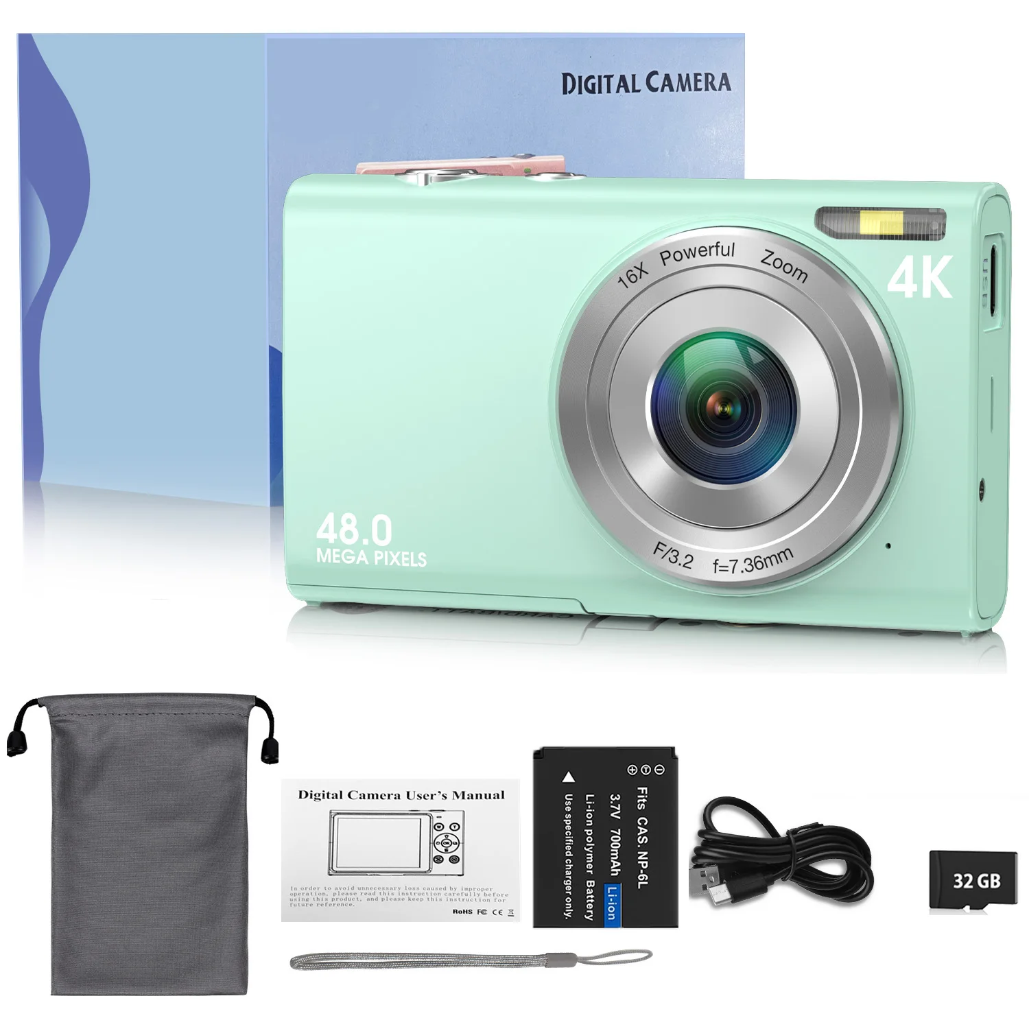 4K Digitale Camera Autofocus Vlogging Camera HD 48MP met 2.8 "Groot Scherm Camcorder Camera voor Fotografie voor Kid Volwassen