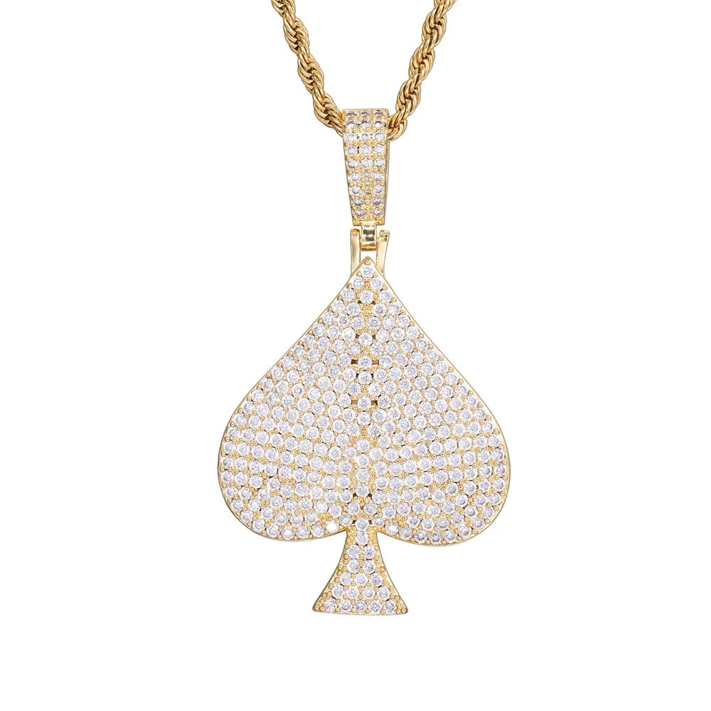 

Хип-хоп полностью инкрустированный цирконом покер сердце лопата латунный кулон ожерелье унисекс модный аксессуар