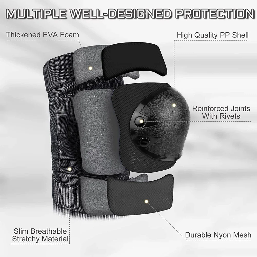 7-teiliges Set für Jugendliche und Erwachsene: Knieschoner, Ellbogenschoner, Handgelenkschützer, Helm, Schutzausrüstung für Rollschuhlaufen, Skateboarden, Radfahren – Detail 8