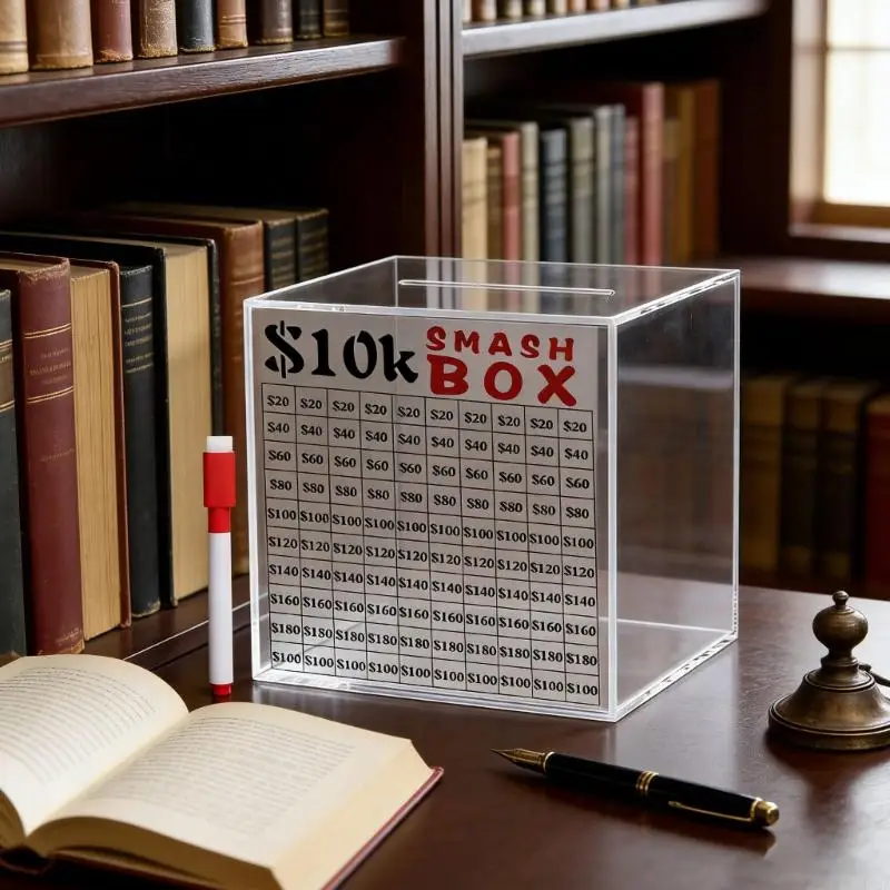 L43A 10k Smash Box for Money, Large Piggy Banks For Adults 10000 Saving Challenge Box Money Saving Box for Cash Savers Box