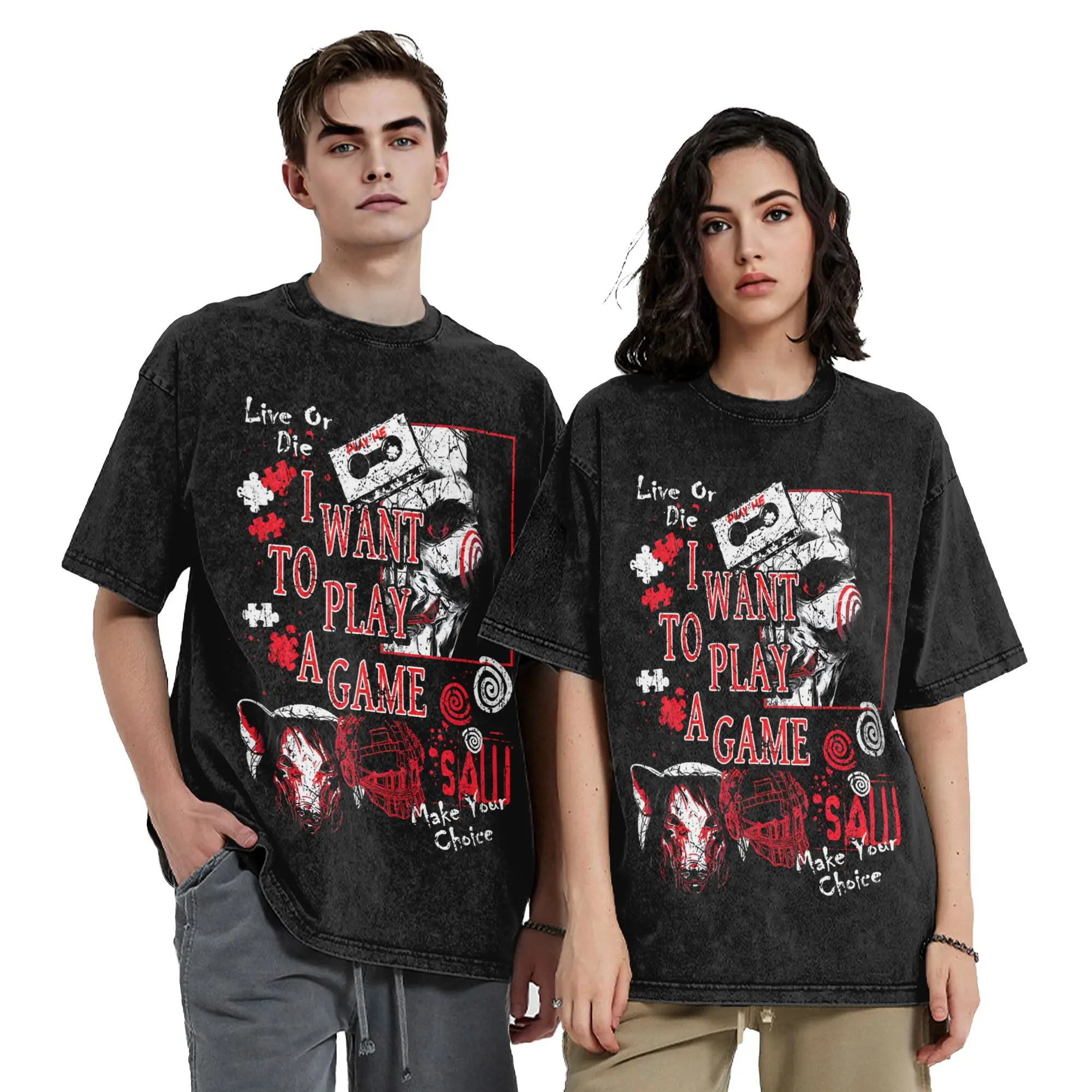 Halloween Horror Saw Vintage Movie Kill Washed T Shirts Streetwear Hip Hop Vintage T-Shirt Tees Tops Men Women  Oversize Summer