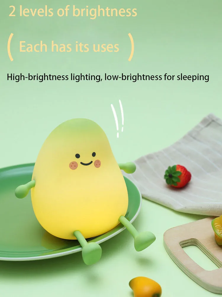 USB Rechargeable LED Mango Night Light Cute Cartoon Silicone Phone Holder for Living Room Bedroom Study