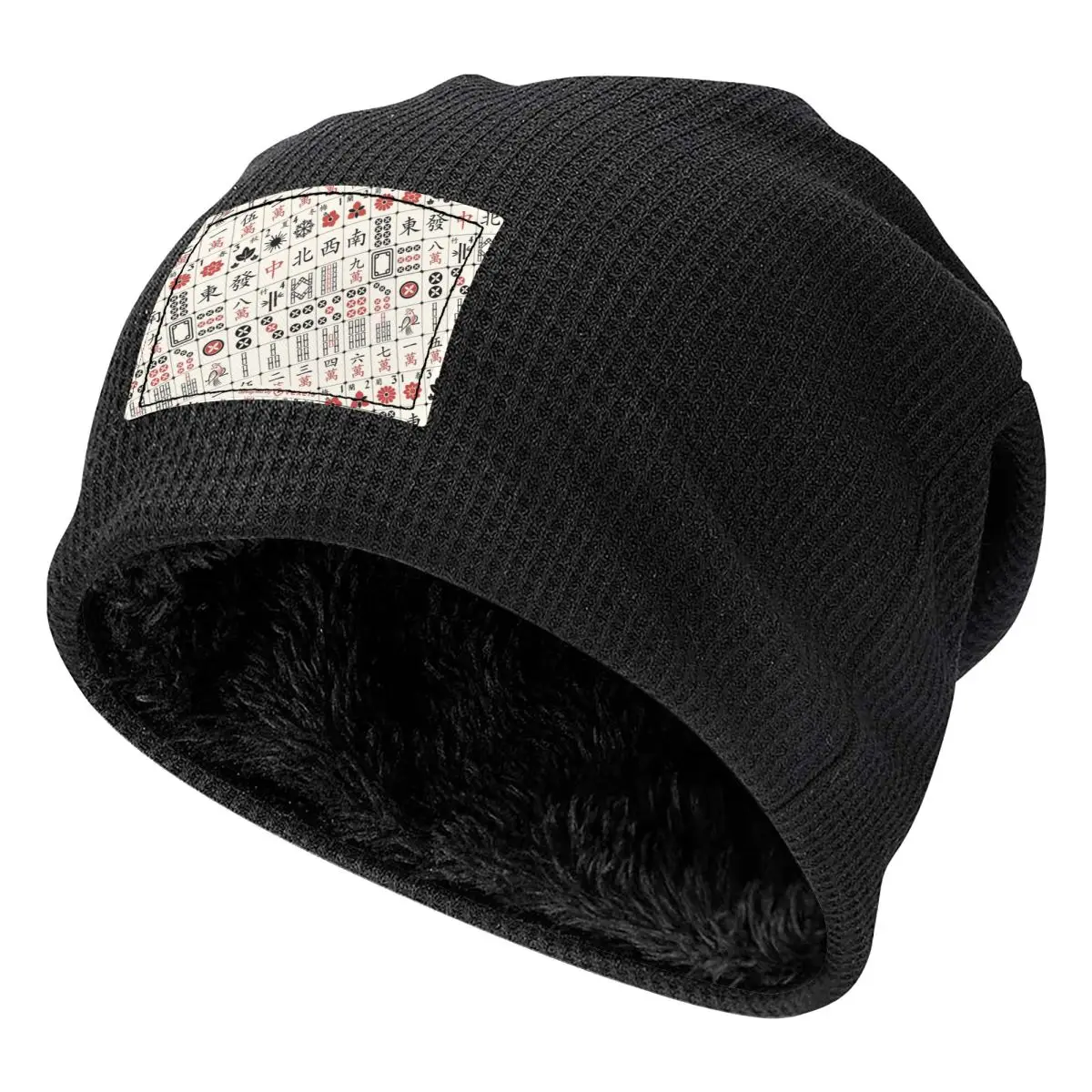 Mahjong Tile Pattern Men Women Adult Beanies Caps Fleece-Lined Bonnet Hat Warm Fashion Autumn Winter Outdoor Skullies Hats