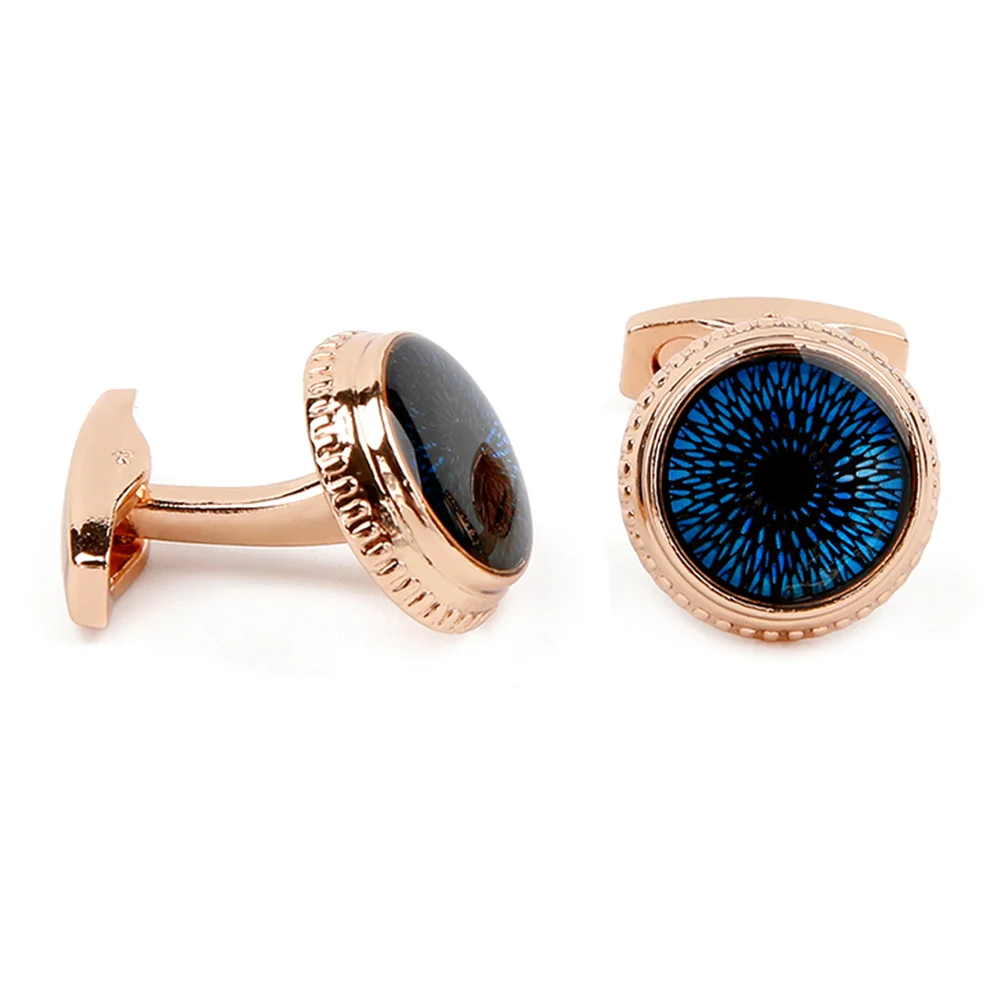 Rose Gold Border Blue Eye Cufflinks Blue Patterned Circular Cufflink Party Outfit Exquisite Shirt Cufflinks Accessories