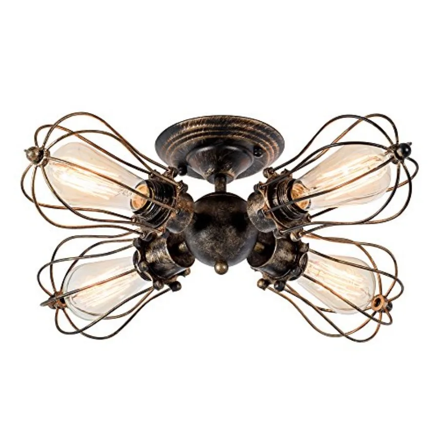 Vintage Ceiling Light Industrial Semi-Flush Mount Ceiling Light Metal Fixtures Painted Finish with 4 Light (Bronze