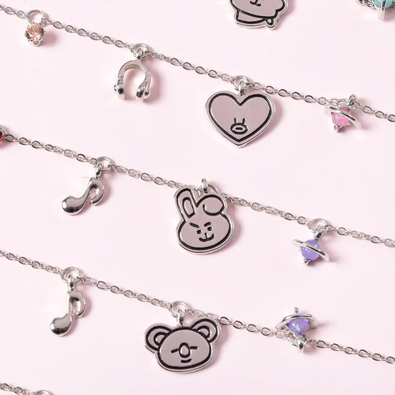 Kawaii Bt21 Bracelet Anime Girls Boys Couples Cute RJ KOYA CHIMMY COOKY Fashion Pendant Metal Bracelets Party Gifts Jewerly Toys