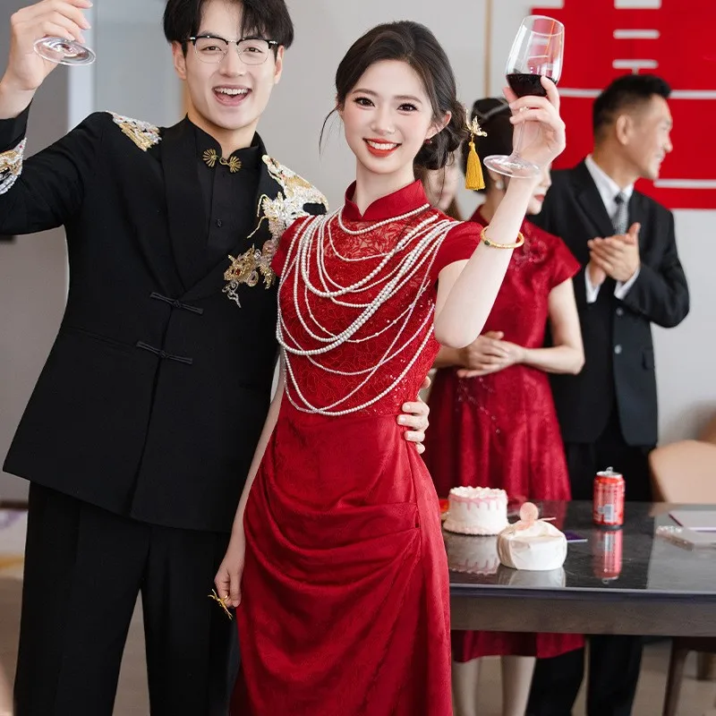 

Элегантный красный тонкий пояс, новый китайский стиль, модное платье для тостов