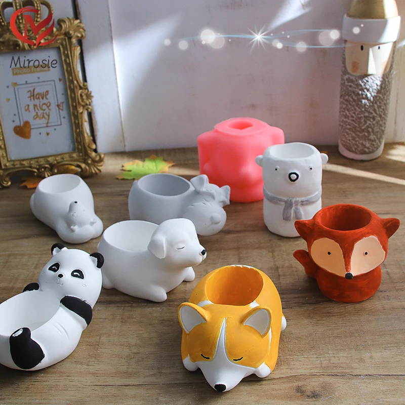 Mirosie Cartoon Animal Panda Golden Retriever Corgi Flower Pot Plant Pot Decoration Succulent Cement Flower Pot Silicone Mold