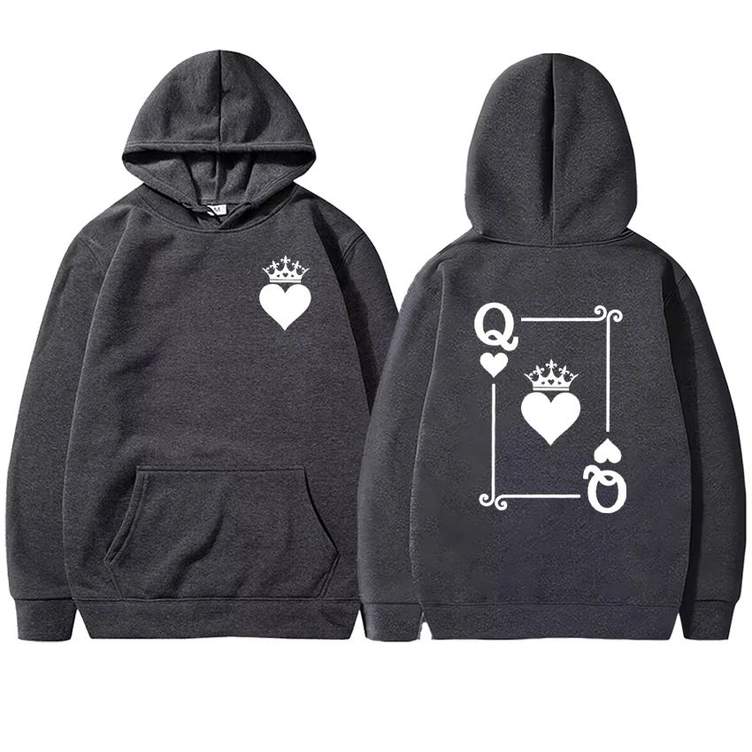 Hot Red Heart Queen of Spades Print Autumn Winter Sweatshirts Fleece Long sleeve Men Women Hoodies Casual Loose Unisex Pullover