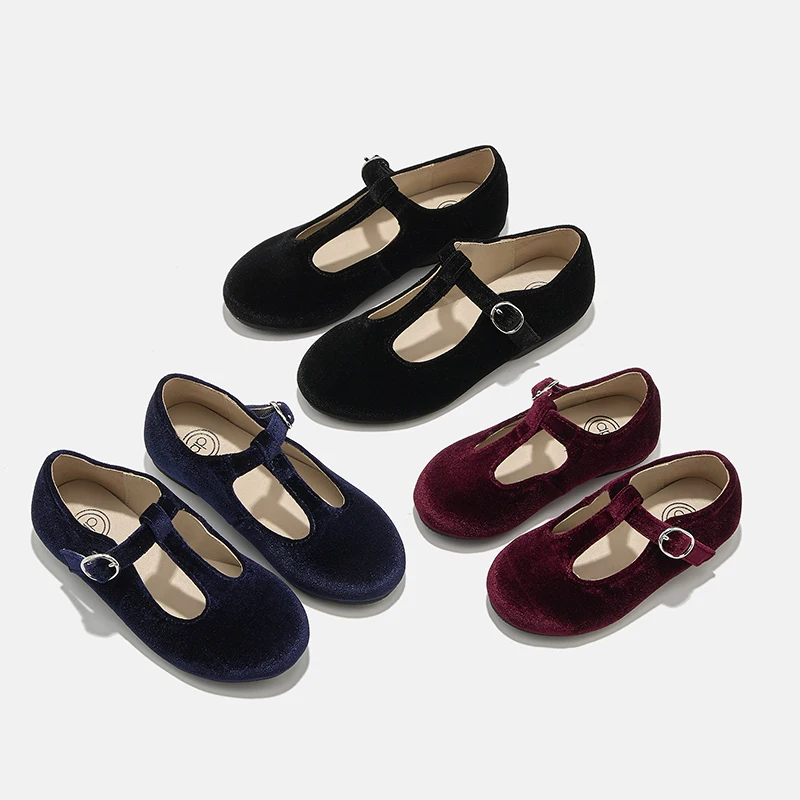 AP8-002 Dress Shoes For Baby Girls Stylish Elegant Quality Shoe Velvet Blue Black For Winter New Brand