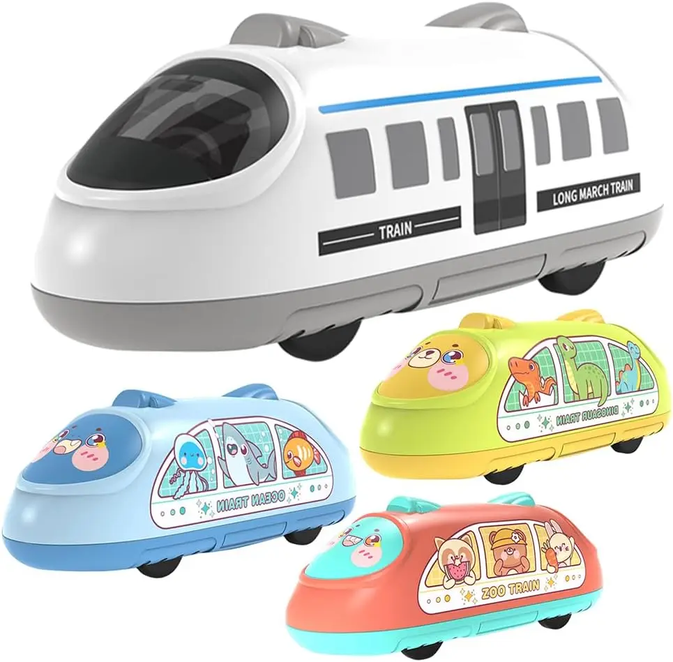 Coche de juguete para bebé, sin BPA, regalo de Metro, tren de marzo largo, diseño de dibujos animados, entrenamiento de agarre para niños y niñas