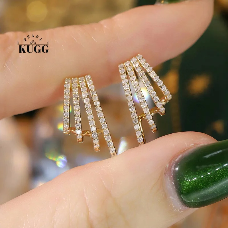 KUGG 100% 18K Yellow Gold Earrings 0.52carat Real Natural Diamond Stud Earrings for Women Elegant Design High Wedding Jewelry