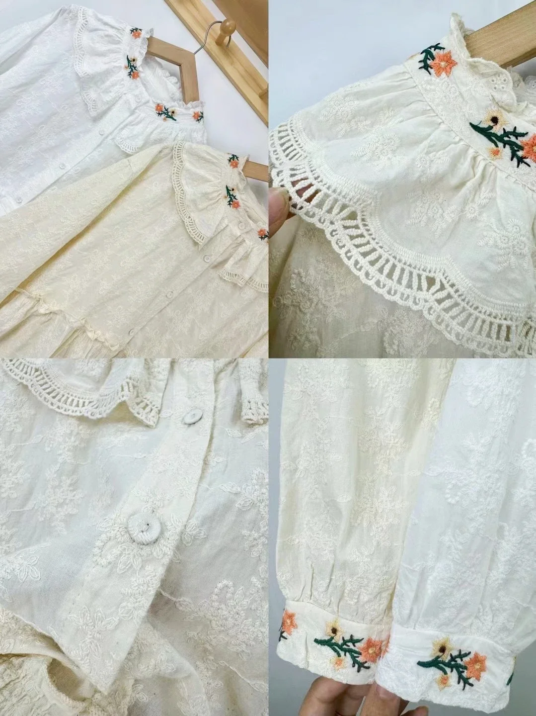 Female Japanese Mori Girl Retro Chic Cotton Ruffled Lace Floral Embroidery Shirt Vintage Cottage Core Sweet Tunic Loose Blouse