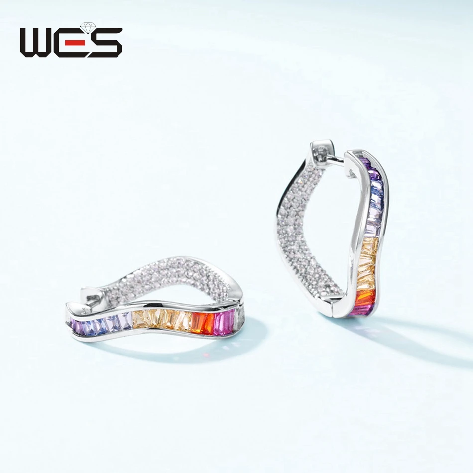 

WES 925 Sterling Silver Multicolor Earrings for Women Crystal 3*3mm Cubic Zicron Fine Jewelry Anniversary Wedding Gift Wholesale