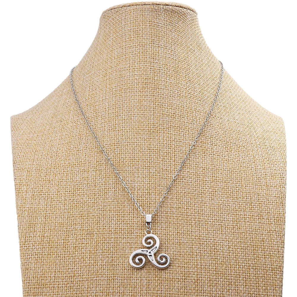 1 x Tibetan Silver Spiral Vortex Swirl Celtics Knot Triskele Triple Charms Pendants Necklaces on Long Link Chain Lagenlook 20