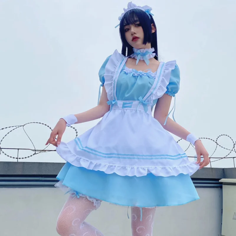 Sexy cameriera Costume Cosplay petto basso Lolita Outfit Anime dolce carino uniforme giapponese festa di carnevale bella ragazza donne grembiule vestito