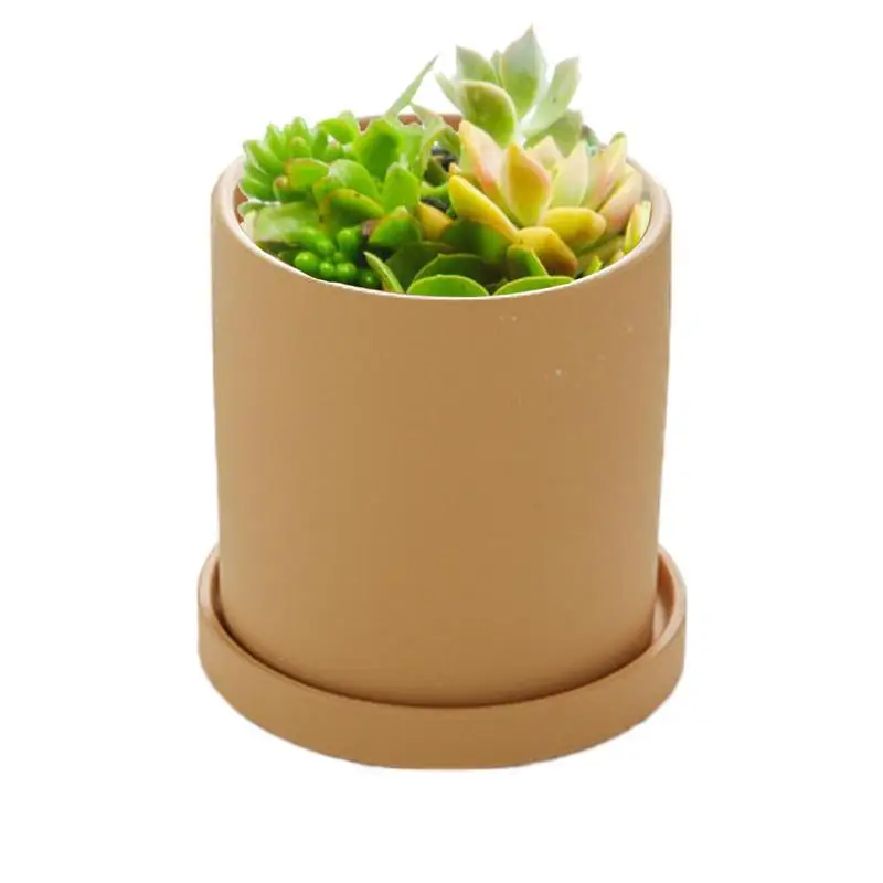 Ceramic Planter With Drainage Modern Plant Pot With Tray Decorative Cylinder Rose Strawberries Succulent Pot For Kitchen Garden