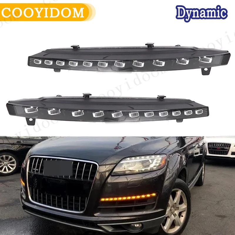 1 Pair DRL Dynamic Turn Signal Function Waterproof 12V LED White Yellow Daytime Running Light For Audi Q7 2010-2015