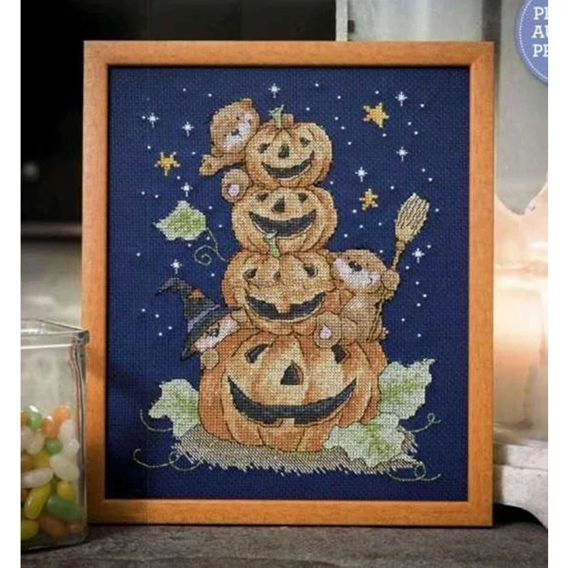 Amishop Top Quality Beautiful Lovely Counted Cross Stitch Kit Pumpkin Tower Halloween Wizard Fairy