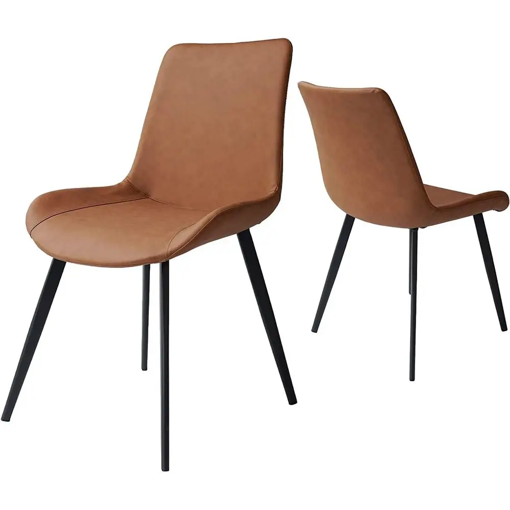 

Pair of Upholstered Leatherette Dining Chairs with Cushioned Seats and Metal Legs (2 Brown)