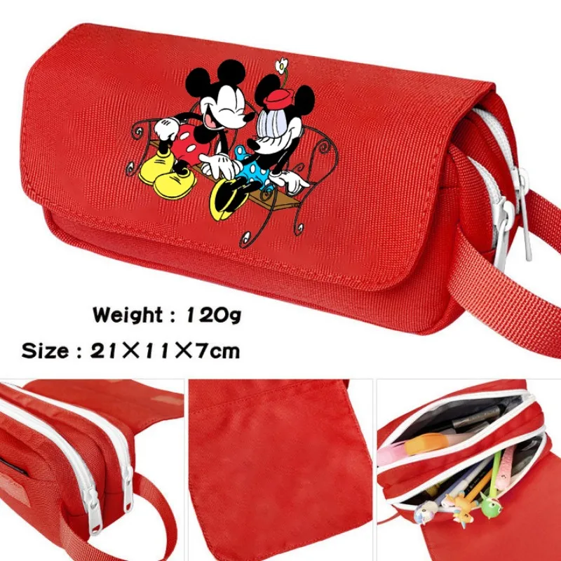 Disney Anime Zippered Pencil Case Mickey Mouse Anime Portable Clutch Mobile Phone Cosmetic Storage Bag Kawaii Boy Girl Xmas Gift