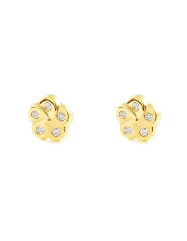 Earrings girl gold 9k flower zirconia