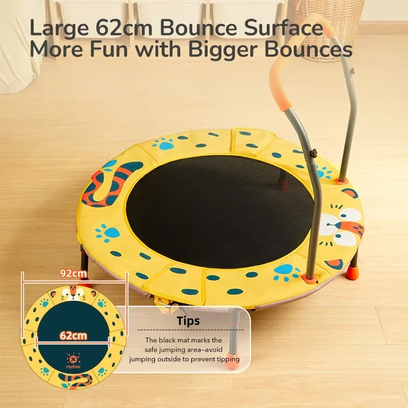 Foldable children's trampolines for indoor and outdoor use