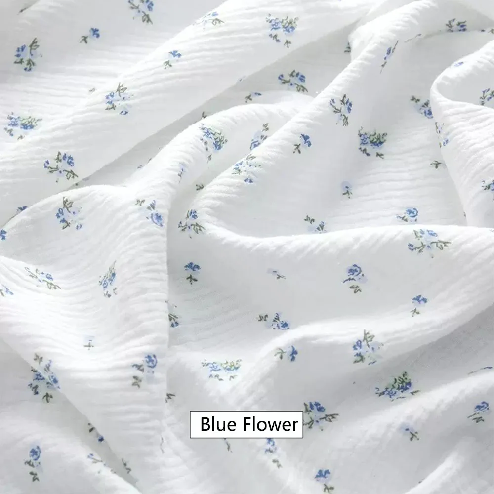 130x50cm Rose Yellow Flower Print 100% Cotton Double-Layer Crepe Fabric For Apparel Bed Sheet Quilting DIY Sewing Craft Material