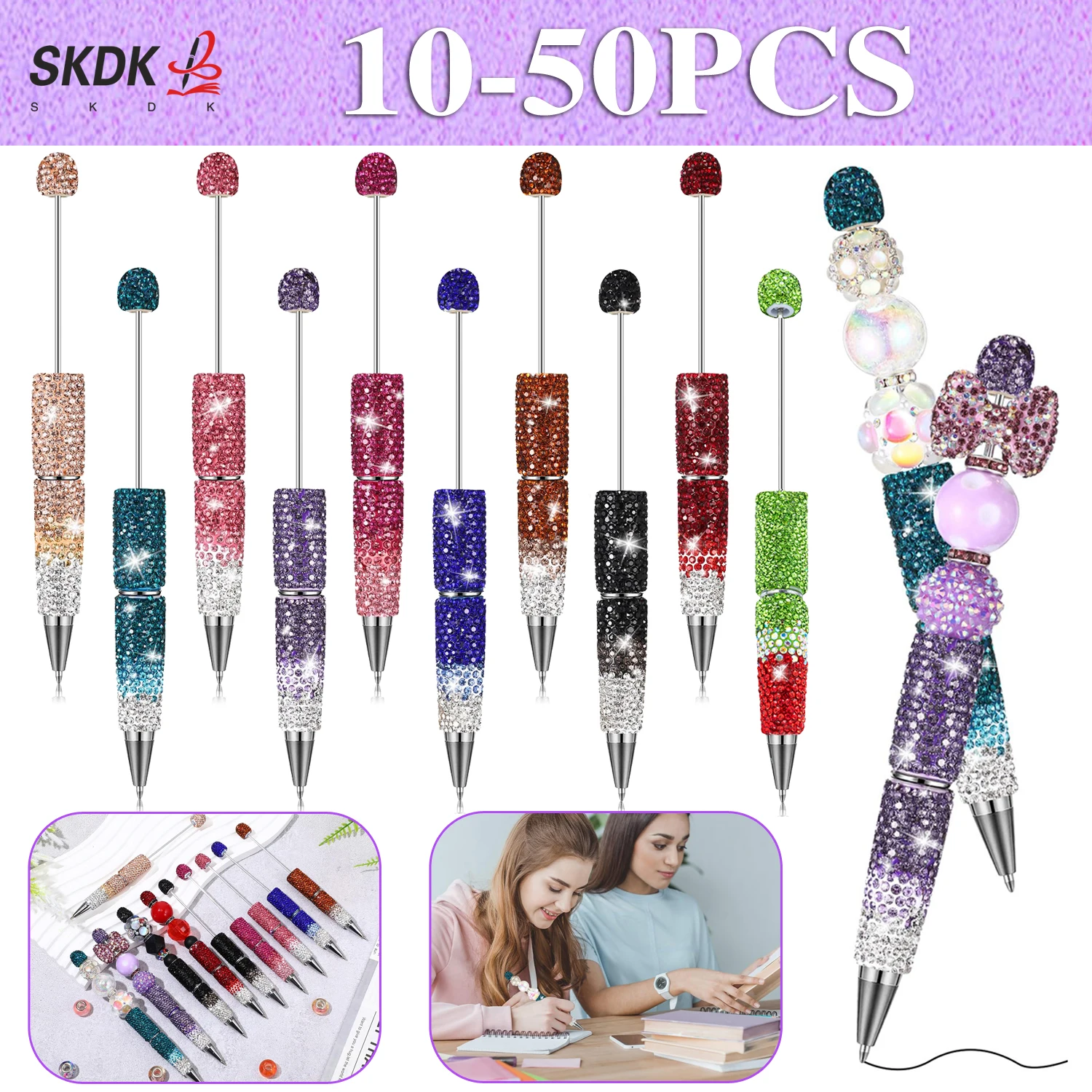 

10-50 шт. шариковых ручек с градиентным дизайном и бусинами – блестящие канцелярские принадлежности для творческих подарков, сувениров для вечеринок и поделок.