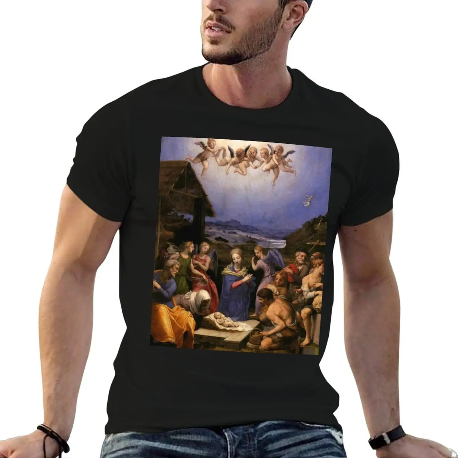 Christmas A depiction of the Nativity of Jesus T-Shirt Running Gym Short Sleeve Sports Tee