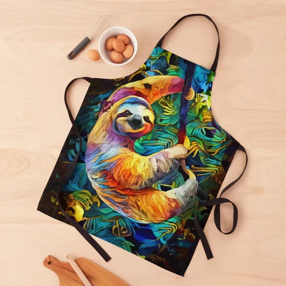 

Colorful sloth Apron kitchen jacket woman painting Apron