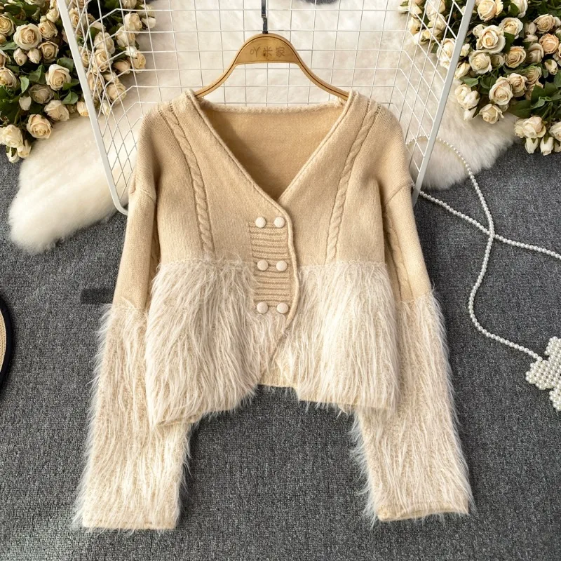 

V Neck Tassel Loose Casual Women Sweater Y2k Korean Fashion Autumn Winter Grunge High Grade Pull Femme Chic Buttons Knit Jumpers