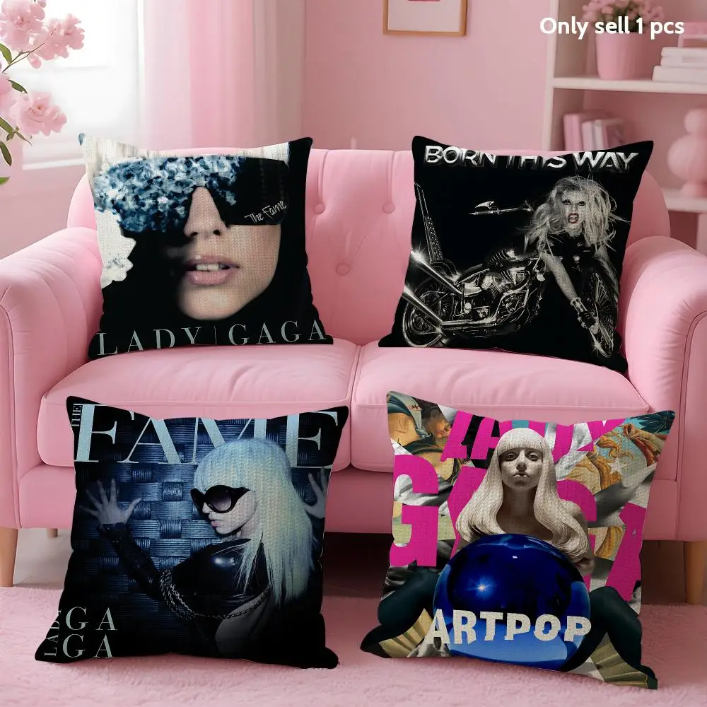 Singer L-Lady Gaga Cushion Cover Natural Linen Organic Fabric Double-Sided Printing Sofa Home Decor Gift Pillow Case