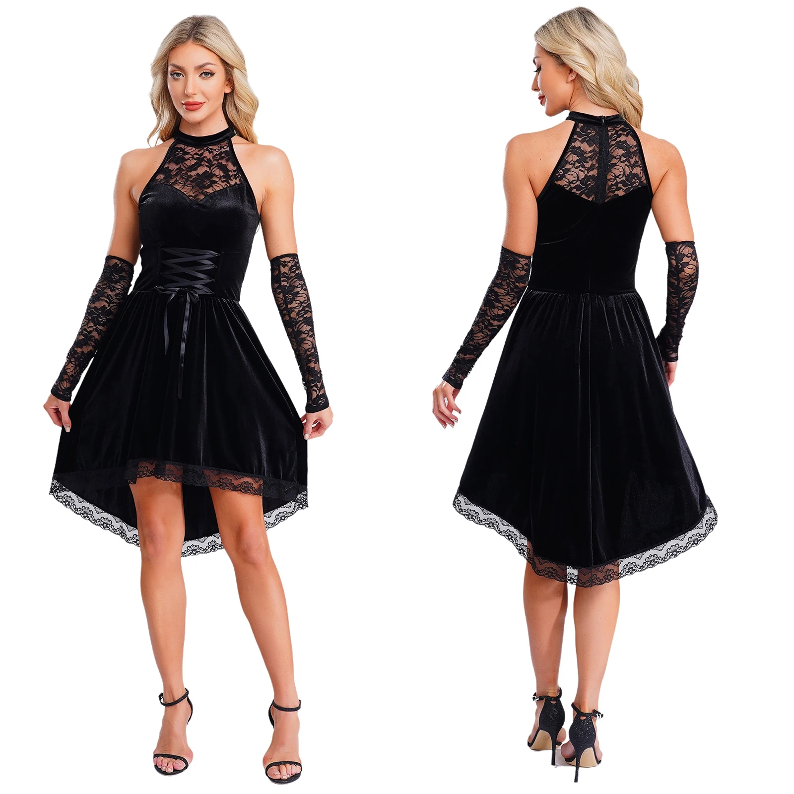 

Women Renaissance Gothic Style Lace Dress for Halloween Vampire Witch Devil Cosplay Performance Gothic Black Dress Uniforms