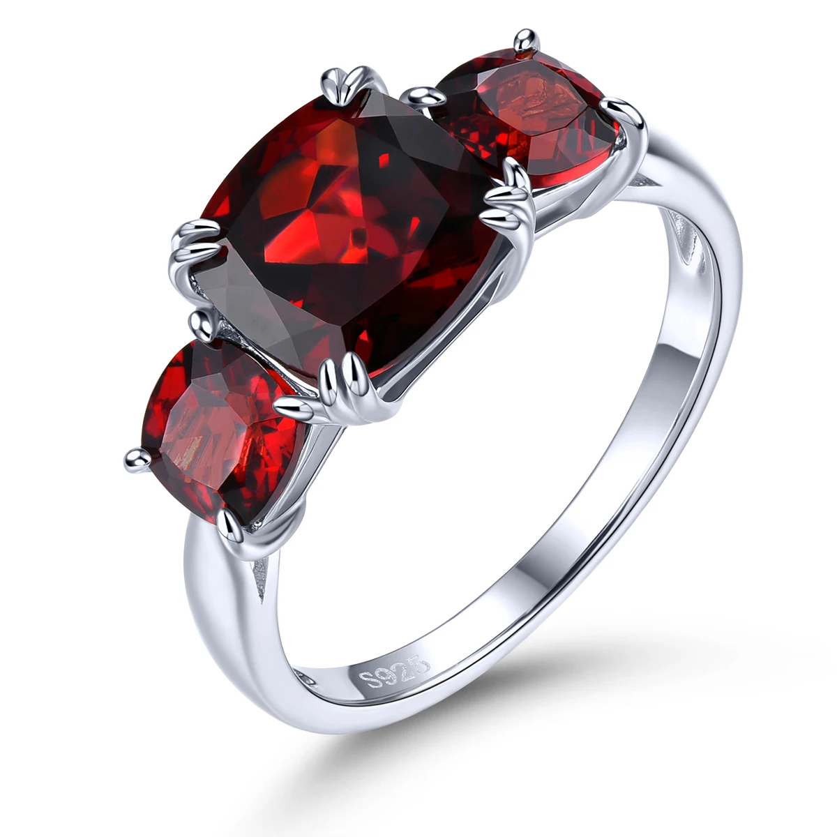 

Natural Red Garnet Sterling Silver Rings 4.5 Carats Genuine Gemstone Women Birthday Gift