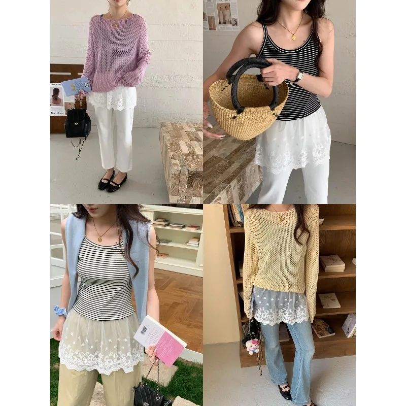 

Spring Concerto, Layered Design, Lace Patchwork Camisole Vest
