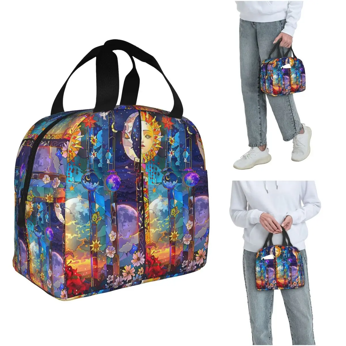Trendy Sun Moon Boho Cosmos Astrology Insulated Lunch Bag for Women Children Portable Food Boxes Thermal Lunch Box Tote